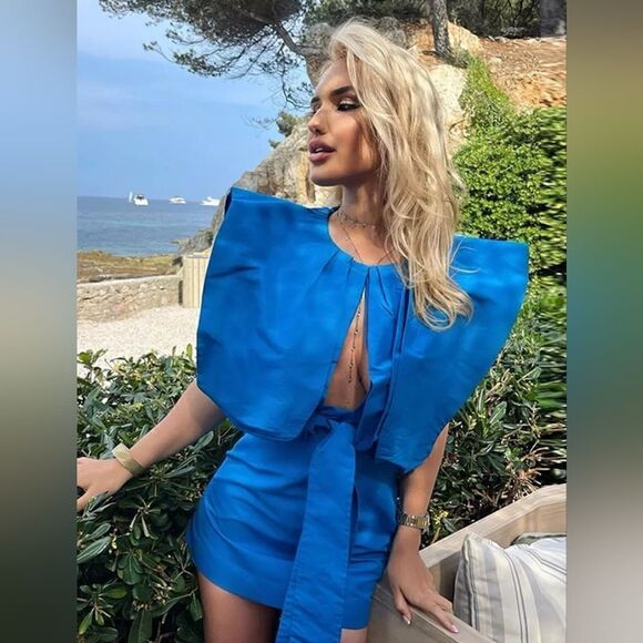 BLOGGERS FAV ZARA NWT VOLUMINOUS TOP DRESS LIMITED EDITION BLUE - Picture 1 of 14